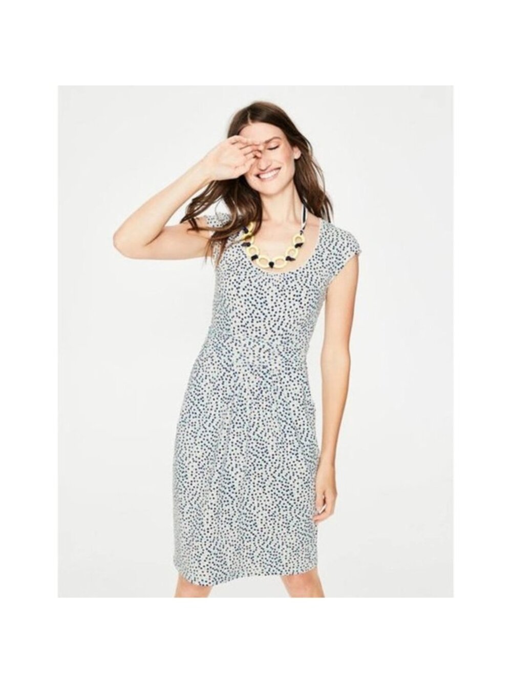 Boden White and Navy Speckled Midi Dress